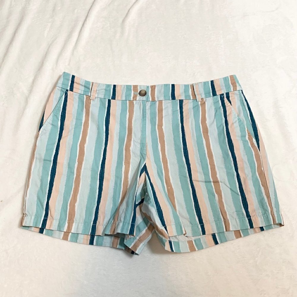 5/$25 LOFT Striped Chino Shorts Women 14 Blue Pink Tan 6 Inch‎ Inseam Cotton